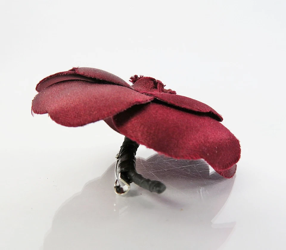 Auténtico broche broche CHANEL vino tinto Fabirc camelia #60309 Foto 4 de 4