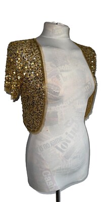 LOTUS BOLERO GOLD PAILLETTEN KURZARM OFFEN VORNE GRÖSSE M NEU MIT ETIKETT