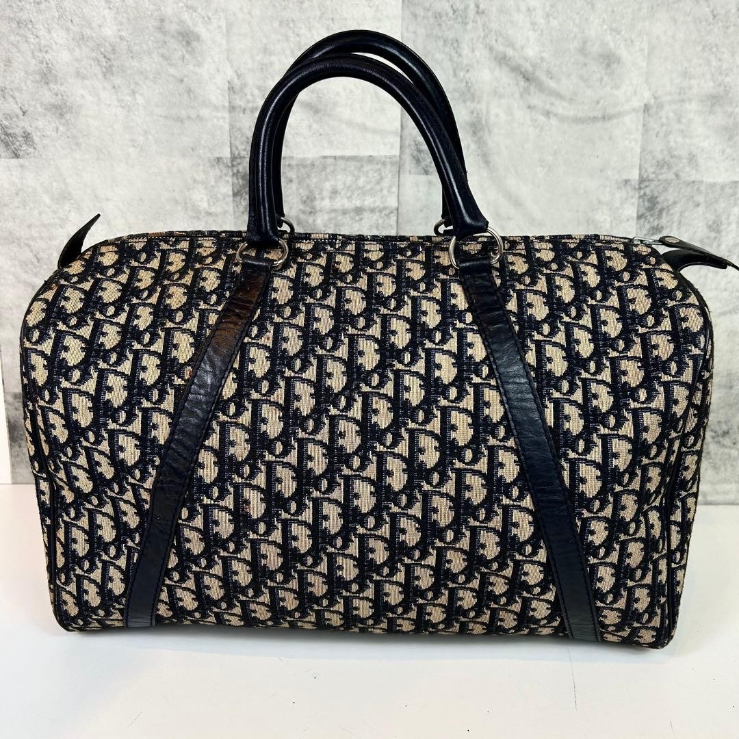 Christian Dior Mini Boston Handbag Canvas Genuine Leather Navy Beige Authentic thumbnail 3