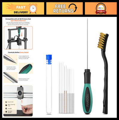 3D Printer Nozzle Cleaning Kit - 0.4mm Needles, Copper Brush & Soft Handle Tools