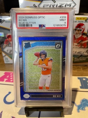 2024 Optic Bo Nix RC Blue Glitter Rookie #209 Mint PSA 9! Broncos