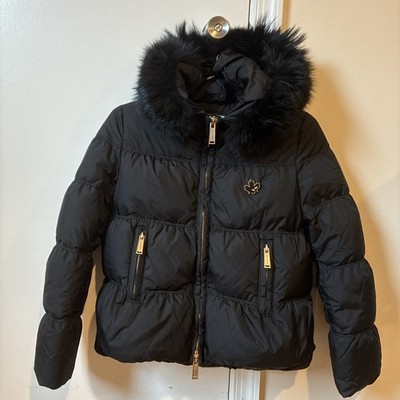 Dsquared2 black down puffer coat with fur trim hood girls size 12