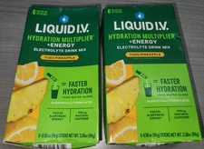 2 Pack Liquid IV Hydration Multiplier + Energy Drink Mix 6 Sticks Yuzu Pineapple
