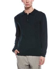 Bruno Magli Cable Front Merino Wool Polo Sweater Men's