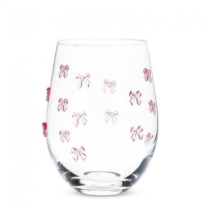 Abbott Collection Stemless Wine Glass with Pink Bows 18oz 4.5'' Clear Glass