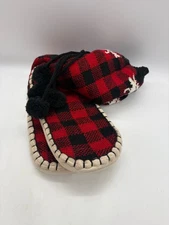 Moose Plaid Lazy One Mukluk Slippers Red & Black Women's M NEW Never Worn
