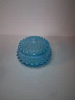 Fenton Blue Opalescent Hobnail Vanity Powder Box Vanity Dish Vintage