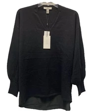 H Halston Long Sleeve V-Neck Mix Media Sweater Women’s Size Small,New….