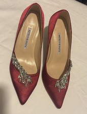 MATECO BLSHATK Wedding Shoes satin Red Crystal 4in Stiletto Heels size 8 pump