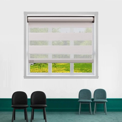 Cordless Zebra Roller Shades, Dual Layer Sheer Blinds Window Treatment for Priva