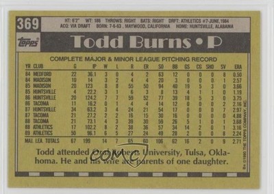 1990 Topps Blank Front Todd Burns #369 0kb5