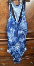 Lands' End Women's One Piece Racerback Swimsuit Blue Tie Dye Size 10L Tall