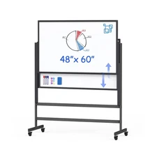 Double-Sided White Board on Wheels, 48x60 Inch (4'x5') Large Magnetic Mobile ...