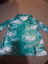 Green satin , floral vietnamese shirt , lady size medium
