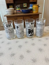 Daily Press The Times Herald Newspaper Headline Glasses. Set of 4.