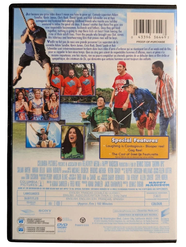 Grown Ups (DVD, 2010) Adam Sandler, Kevin James, Chris Rock - Image 3 of 3