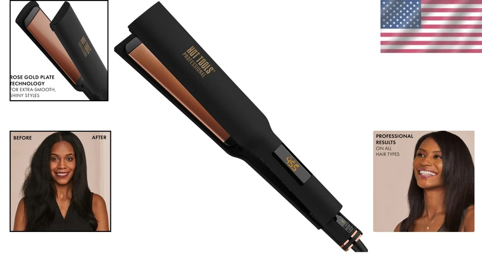 Sleek Rose Gold Extra Long Flat Iron - Adjustable Heat for Silky Smooth Looks - Image 2 of 4