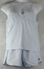 Tommy Hilfiger Women's 2-Piece Cami & Boxer Shorts Pajamas Set, Blue Stripe, XL