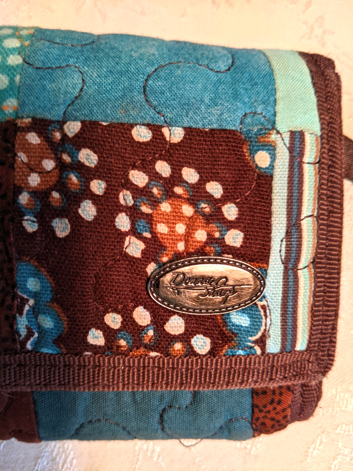 Donna Sharp Blue Brown Patchwork Quilted Handbag … - image 10