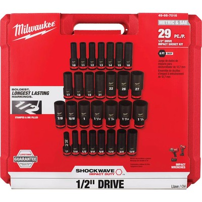 Milwaukee 49-66-7016 Shockwave Metric & SAE 29 piece 1/2 Dr Impact