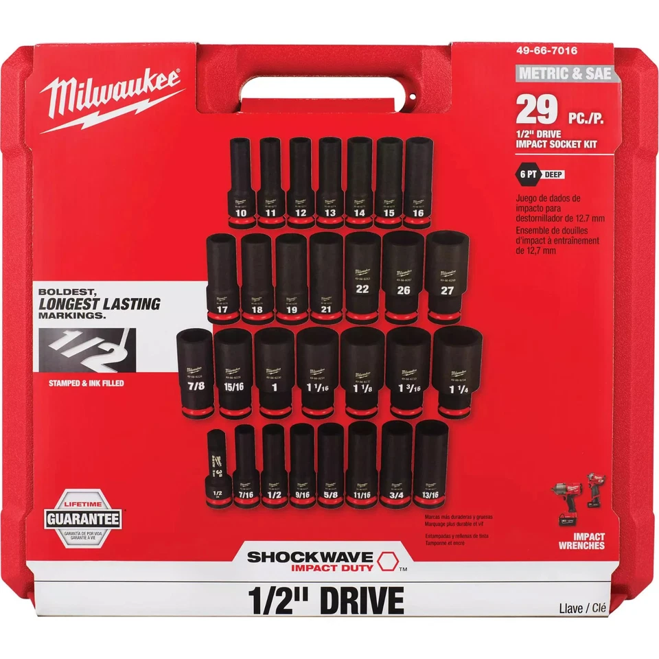 Milwaukee 49-66-7016 Shockwave Metric & SAE 29 piece 1/2 Dr Impact Socket set  - Image 2 of 2