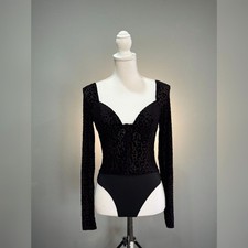 Black Lulu's Leopard Print Velour L/S Bodysuit Size S EUC