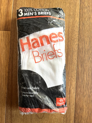 Lot of 3 NEW - Vintage 1992 Hanes Men's Briefs - Size 36 USA - NOS 100% Cotton
