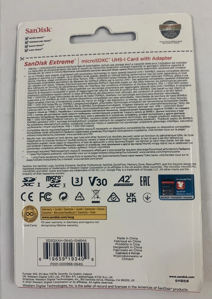 SanDisk Extreme 64 GB MicroSDXC UHS-I Class 10  SDSQXAH-064G-GN6MA 64GB microSDH - Image 4 of 4