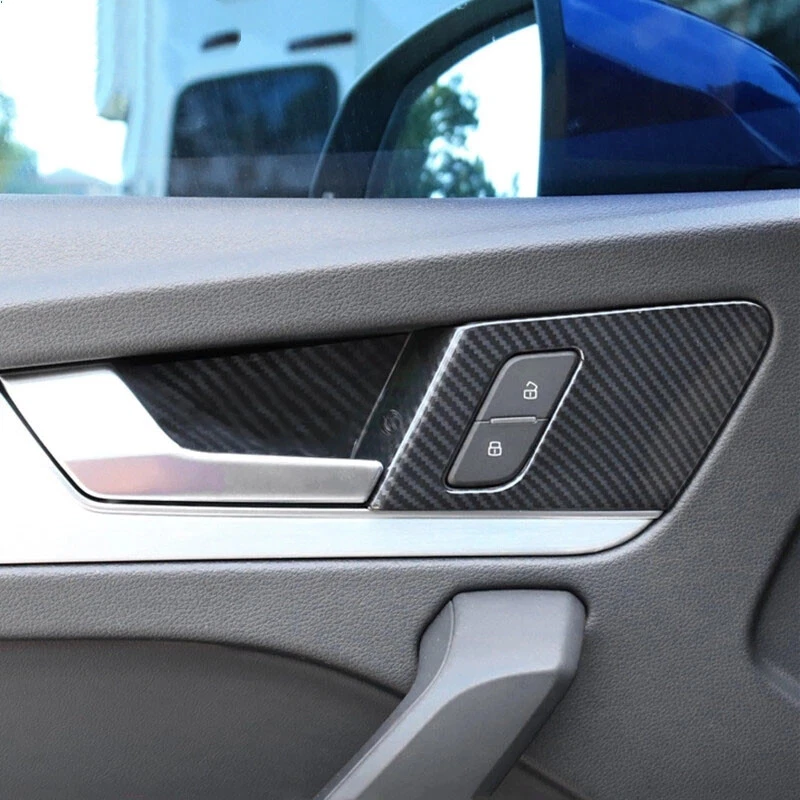 Cubierta de marco de tazón de puerta interior de coche color fibra de carbono 4 piezas para Audi Q5 FY LHD Foto 4 de 4