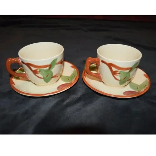 Franciscan Vintage Apple 2 Coffee Tea Cups Mugs + 2 Saucers
