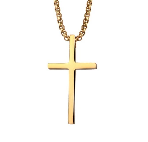 18k Gold Chain Gold Plated Cross Gold Pendant with Necklace Gold Men Women