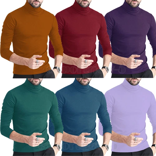 Men's Turtleneck Pullover Long Sleeves Jumper Tops Warm Casual Slim Fit T-Shirt - Picture 7 of 16