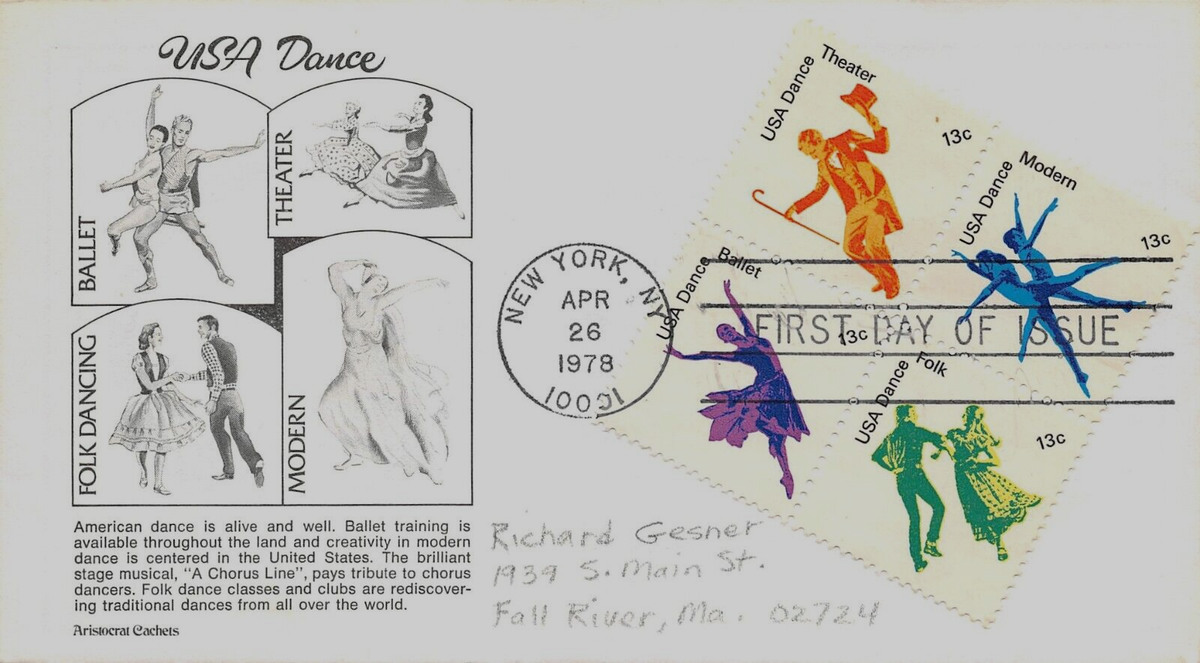 U.S. FIRST DAY COVER , DANCE. Scott # 1749-52 ( inventory # Z924