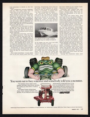 1971 Snapper McDonough Comet Riding Mower Doze Sweep Fertilize Aerate  Print Ad