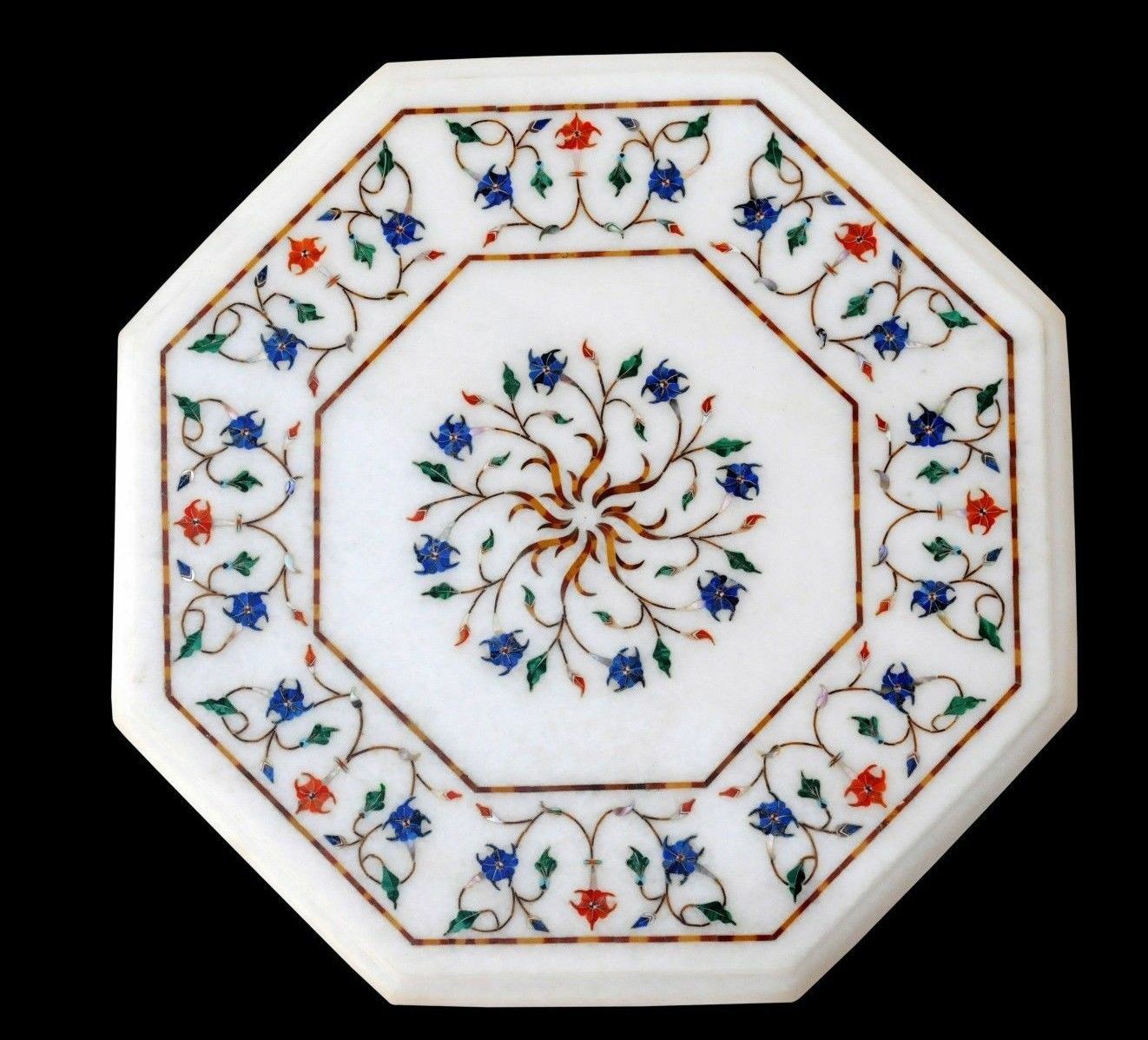 15-inch marble table top with semi-precious stone inlay for elegant home decor