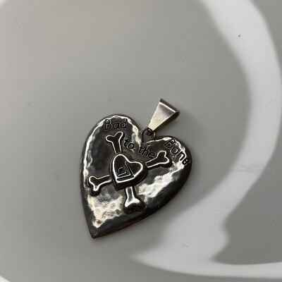 Silpada ''Bad To The Bone'' Erkennungsmarke Herz Charm Sterling Anhänger