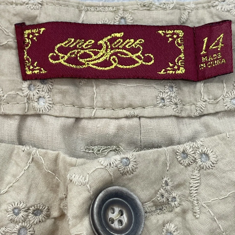 Pantalones Cortos Chinos Para Mujer One 5 One Talla 14 Taupe Bordados Diseños Florales Algodón Foto 2 de 4