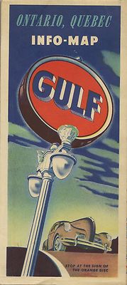 1950 GULF OIL Road Map ONTARIO QUEBEC Montreal Canada Sault Ste. Marie Ferry
