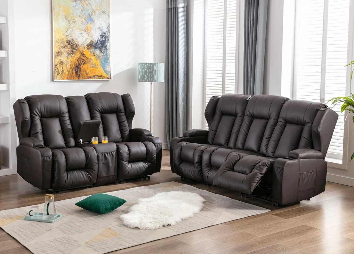 2 3 5 Seater Recliner Faux Leather Sofa w Cup Holders Loveseat Sofa Living Room