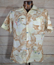 Vintage 60s 70s Vandmark Disco Shirt Mens M Rockabilly MCM Abstract Art AOP