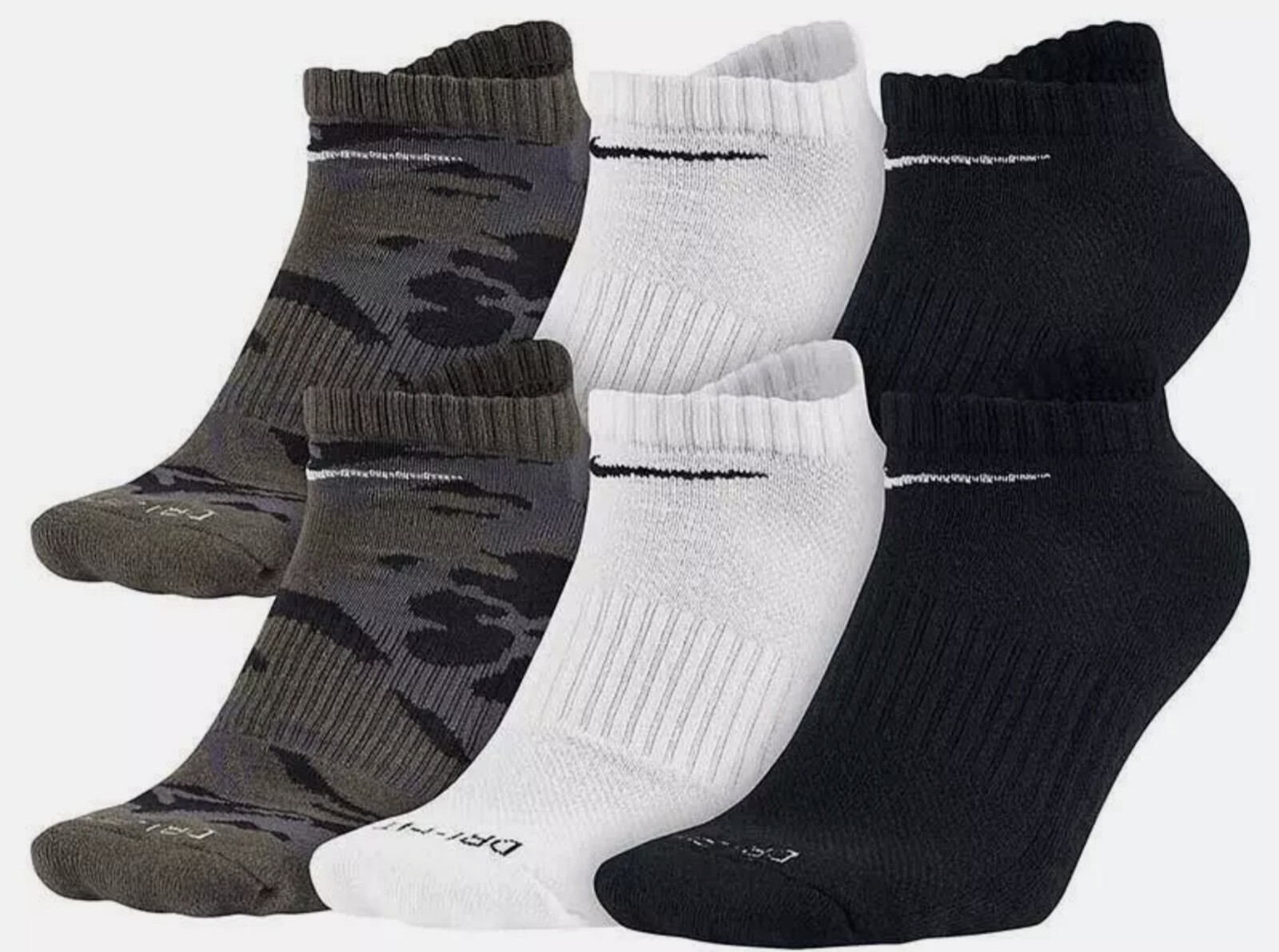 Nike Mens No Show Socks 6 Pack Brown Camo Pack Dri-FIT Cushioned SX5708 Large-image