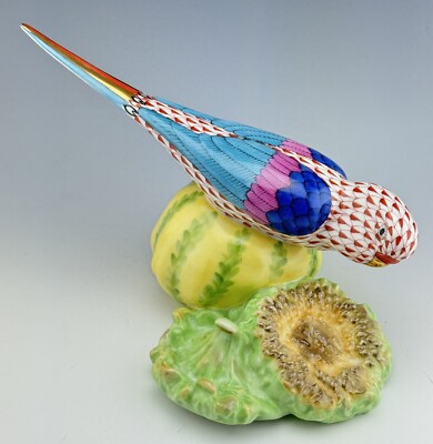   MINT HEREND 10  Parakeet on Squash Rust Fishnet Bird Figurine ($1,315 Retail)
