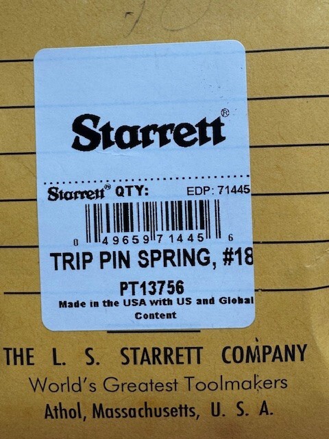Starrett PT13756 Trip Pin Spring ONLY for 18A, 18B, 18C Automatic
