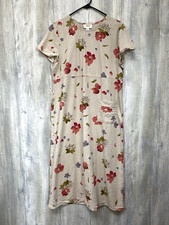 Talbots Women 12 Linen Blend Floral Midi Shirt Dress Cap Sleeve
