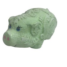 Ceramic Piggy Coin Bank for Baby Boy Girl Green Hand Painted Lace Filigree