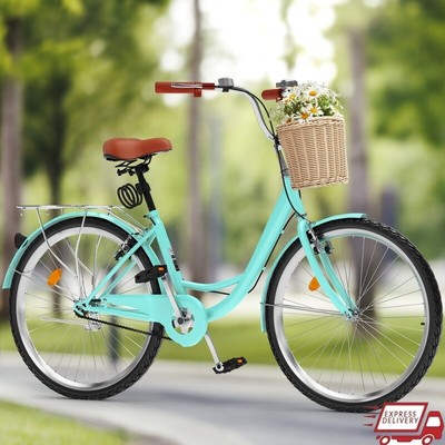 24'' Beach Cruiser Bike Single-Speed Adult's Bic Adjustable Seat in Mint Green
