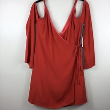 Lovers + Friends Love Letter Wrap Dress Orange Cold Shoulder Size Small