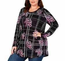 Style & Co Womens Plus 1X Black Violet Floral Long Sleeve Tunic Sweater NWT A62