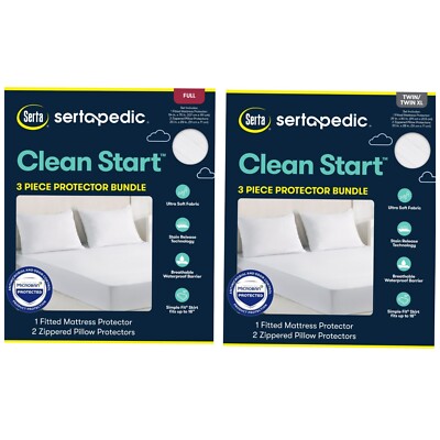 Serta Clean Start 3-Pc Mattress Protector Pillow Protector Bundle Twin or  Full