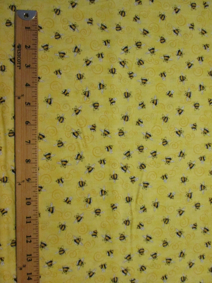 ABEJAS ZUMBANDO AMARILLO REMOLINOS BRONCEADO ABEJA IMPRESIÓN DIGITAL TELA DE ALGODÓN FQ Foto 4 de 4